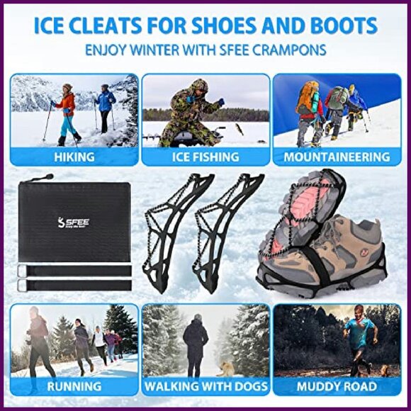 Large Ice Cleats for Shoes Boots, Stainless Steel Traction Grips, Anti-Slip - Picture 7 of 7